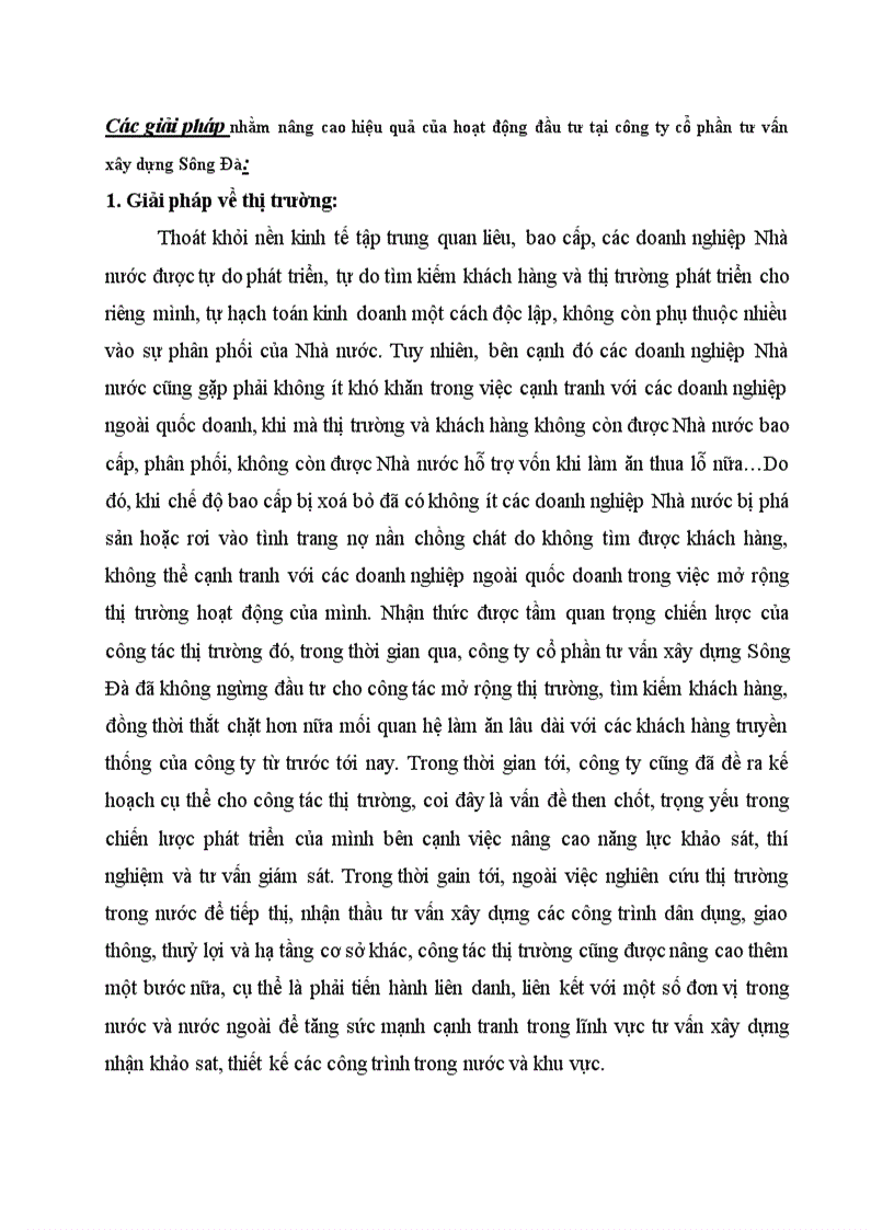Các giải pháp nhằm nâng cao hiệu quả của hoạt động đầu tư tại công ty cổ phần tư vấn xây dựng Sông Đà