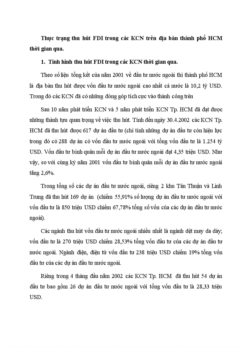 Thực trạng thu hút FDI trong các KCN trên địa bàn thành phố HCM thời gian qua