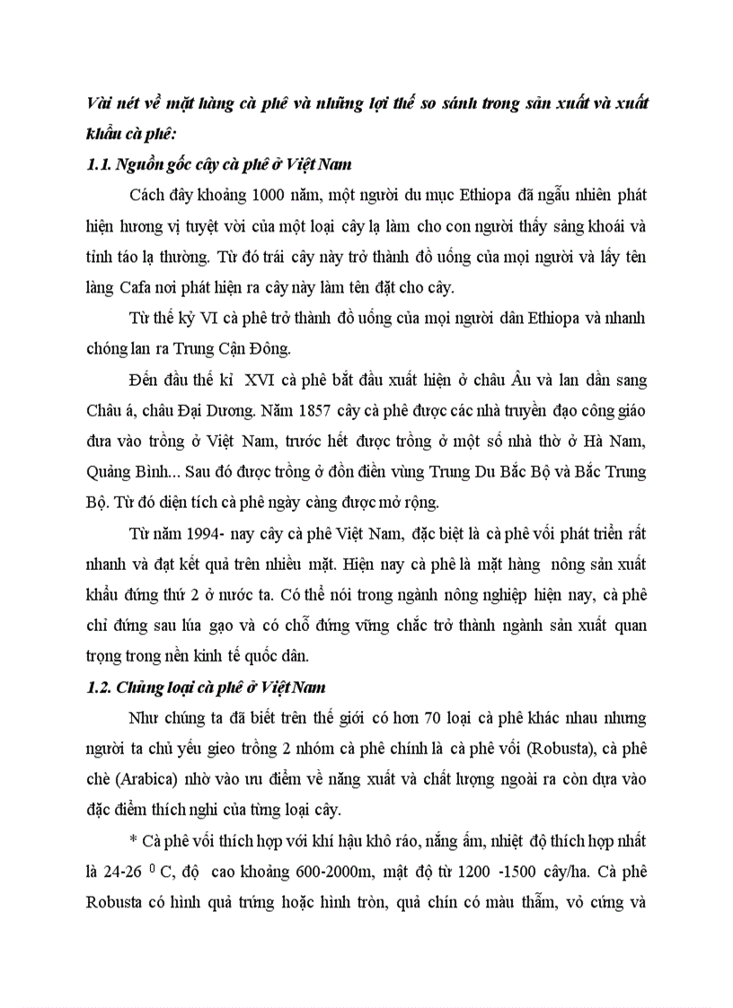 Vài nét về mặt hàng cà phê và những lợi thế so sánh trong sản xuất và xuất khẩu cà phê