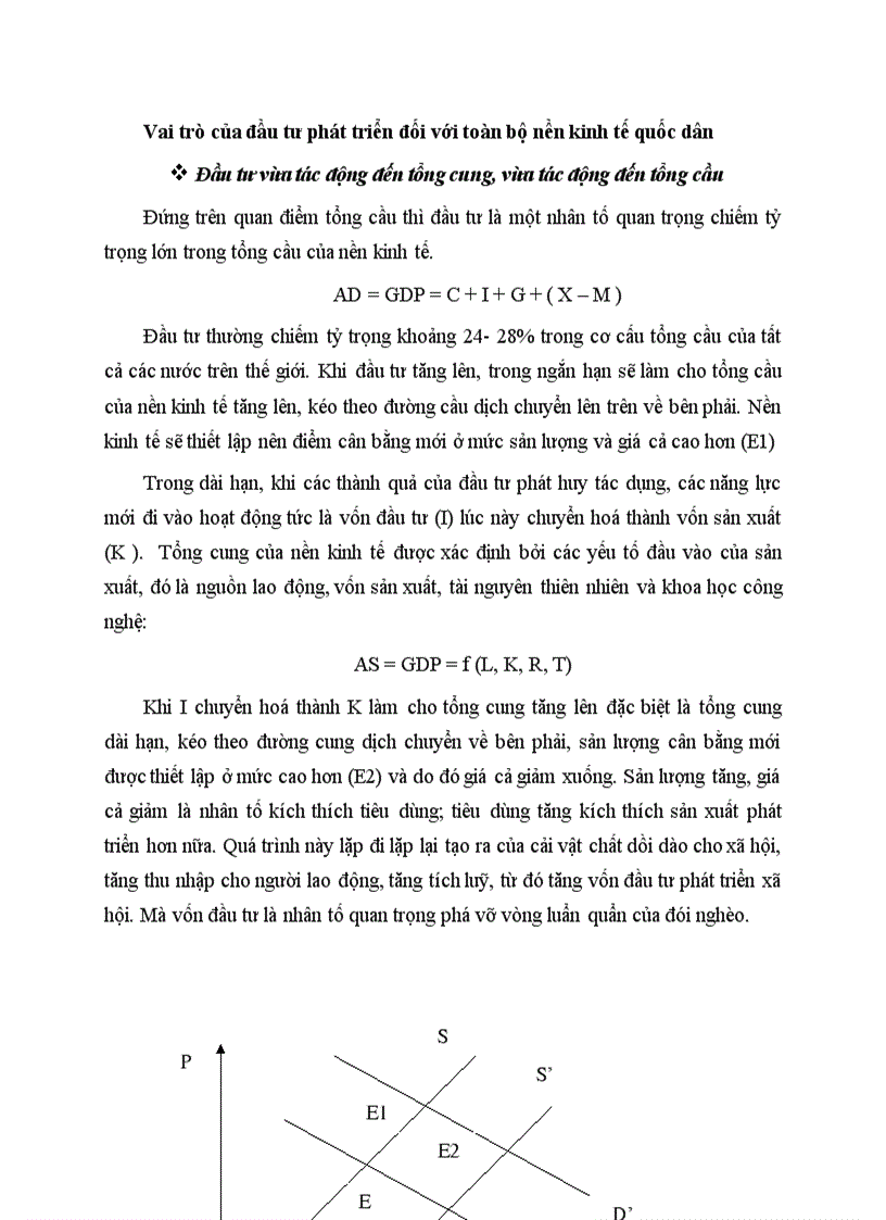 Vai trò của đầu tư phát triển đối với toàn bộ nền kinh tế quốc dân