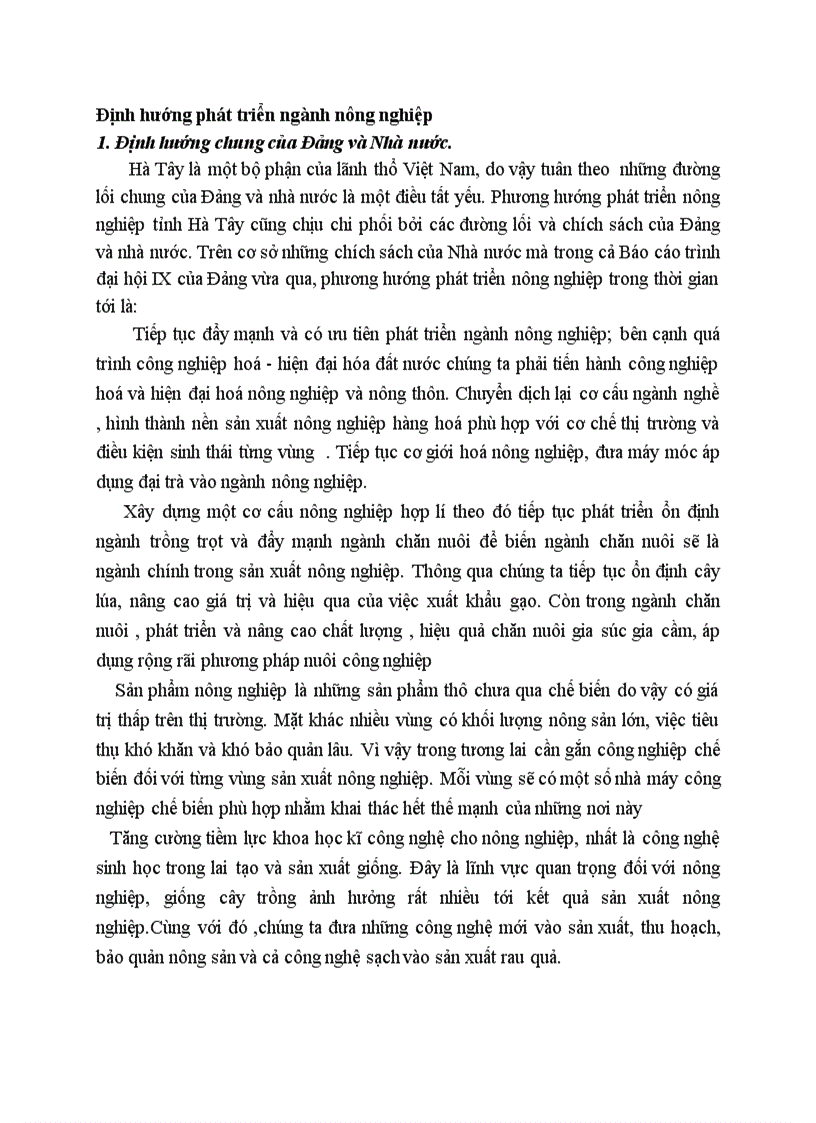 Định hướng phát triển ngành nông nghiệp