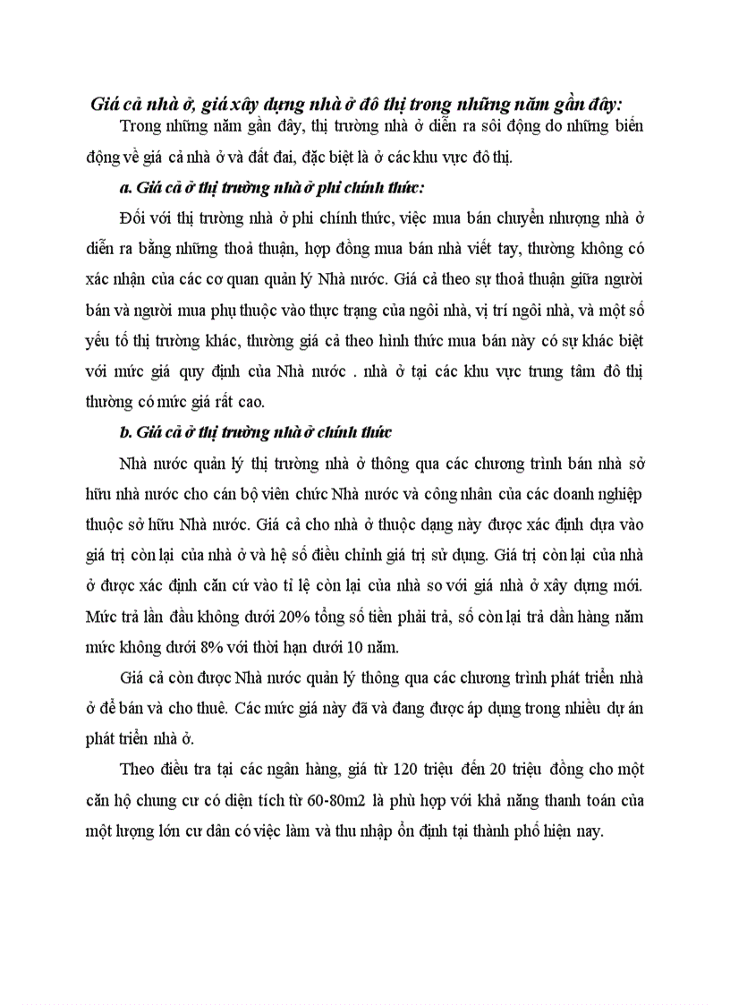 Giá cả nhà ở giá xây dựng nhà ở đô thị trong những năm gần đây