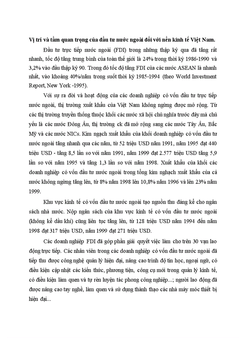 Vị trí và tầm quan trọng của đầu tư nước ngoài đối với nền kinh tế Việt Nam