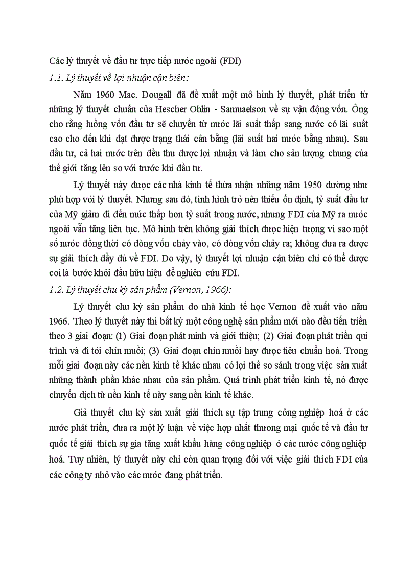 Các lý thuyết về đầu tư trực tiếp nước ngoài FDI