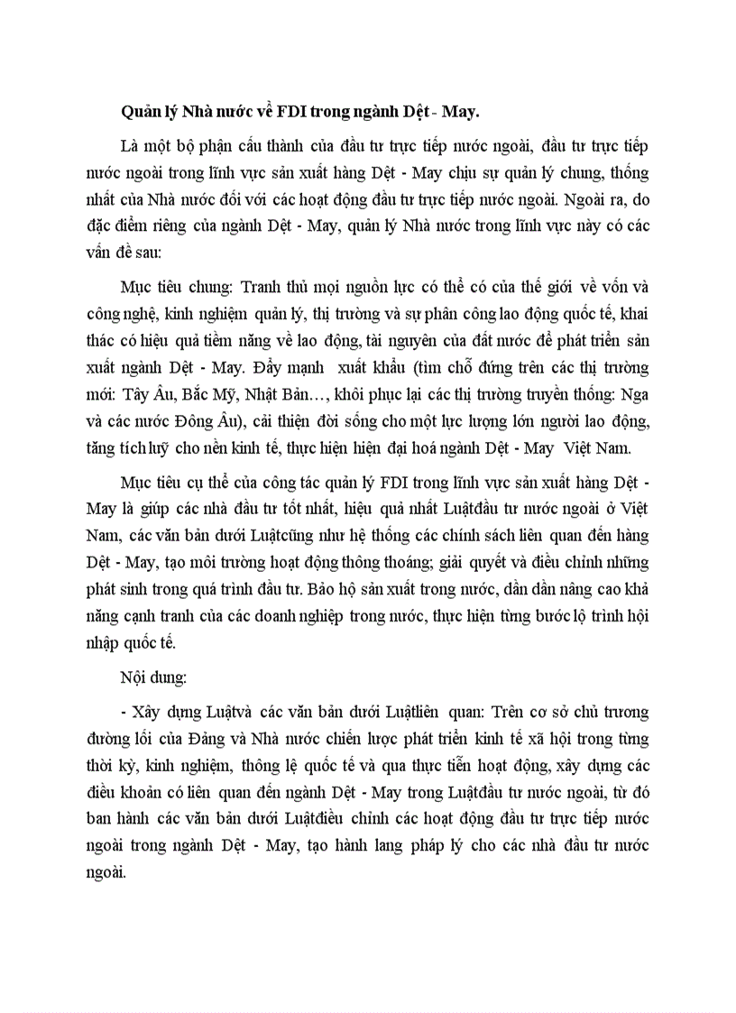 Quản lý Nhà nước về FDI trong ngành Dệt May