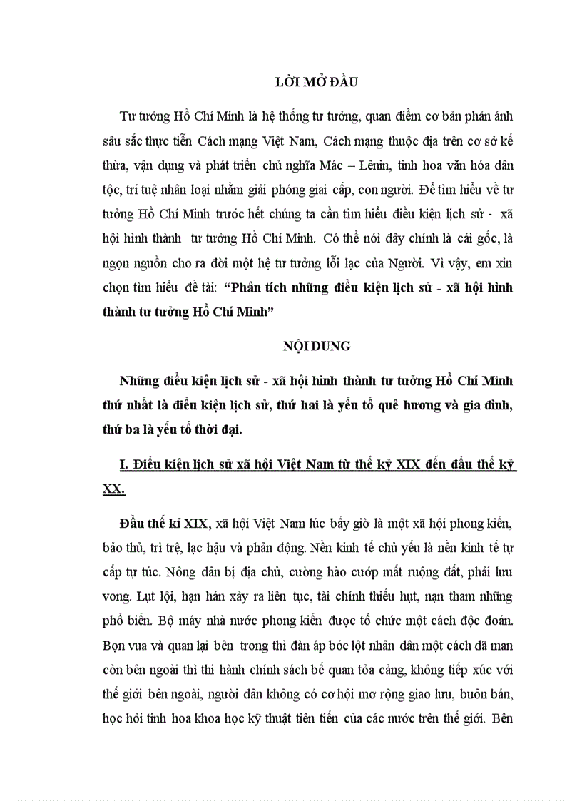 Phân tích những điều kiện lịch sử xã hội hình thành tư tưởng Hồ Chí Minh