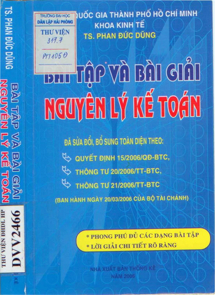 Sách bài tập và bài giải nguyên lý kế toán lời giải chi tiết rõ ràng ĐH Kinh tế TP HCM