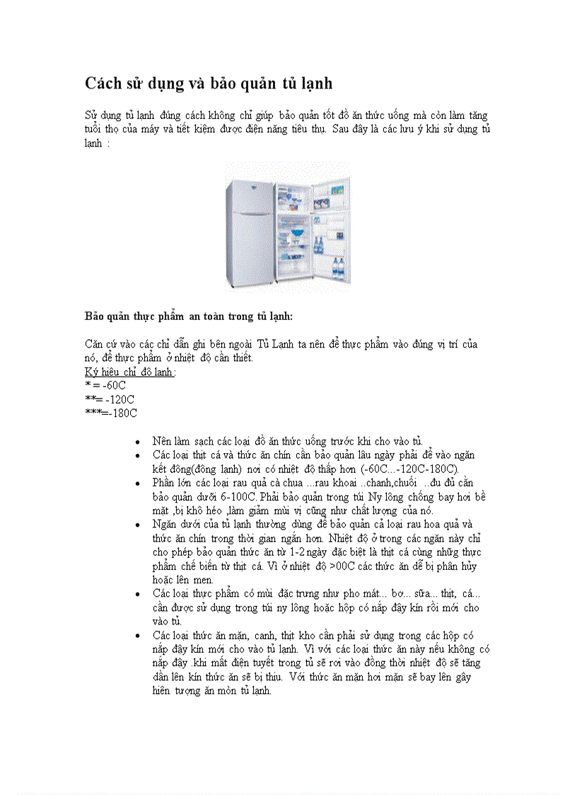 Cách sử dụng và bảo quản tủ lạnh