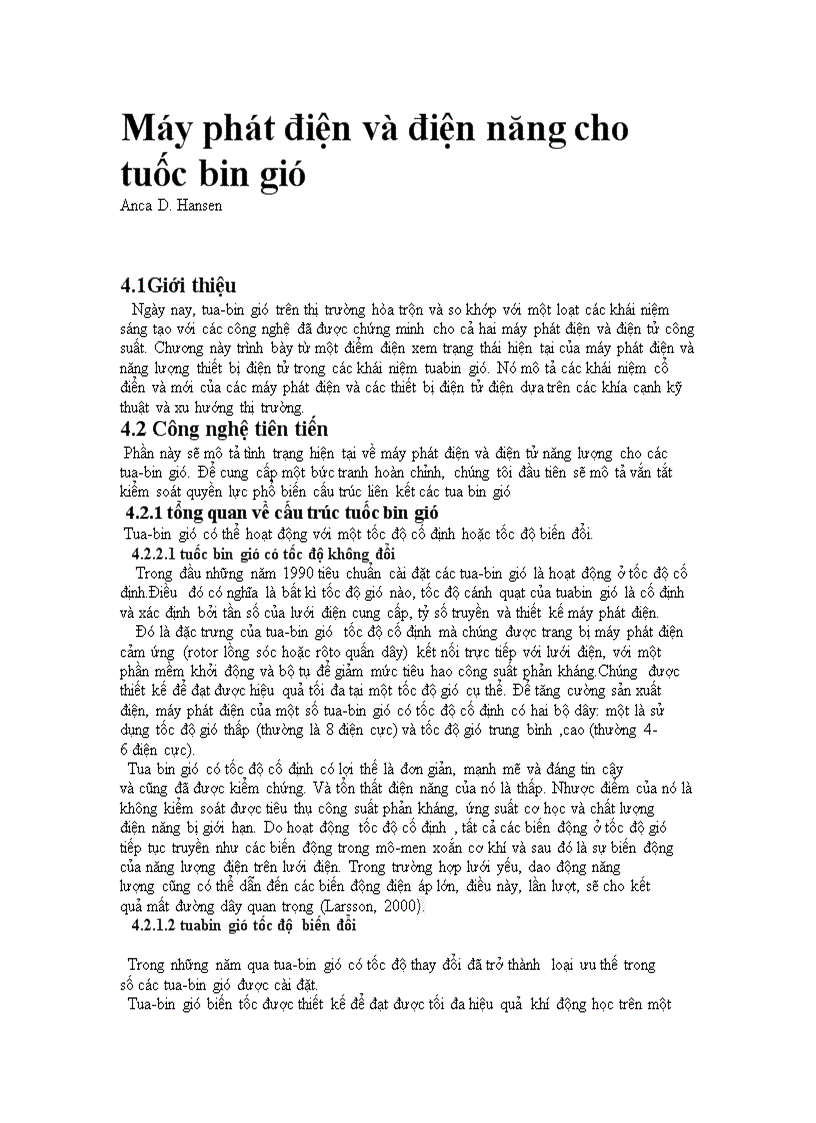 Máy phát điện và điện năng cho tuốc bin gió