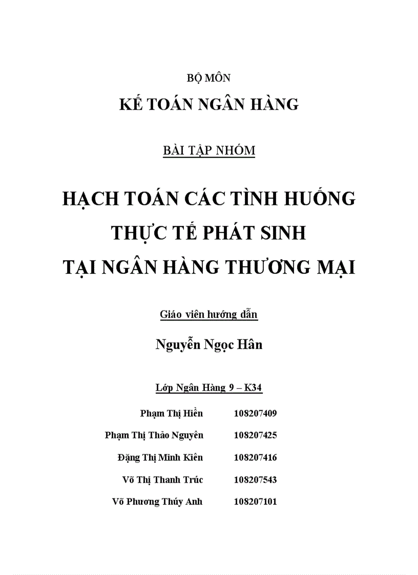 Hạch toán các tình huống thực tế phát sinh tại ngân hàng thương mại