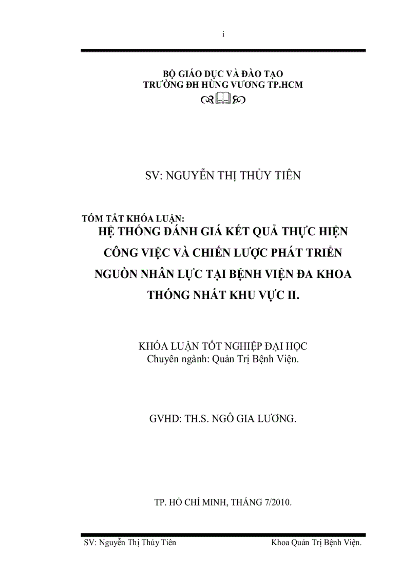 Hệ thống đánh giá kết quả thực hiện công việc và chiến lược phát triển nguồn nhân lực tại bệnh viện đa khoa thống nhất khu vực ii