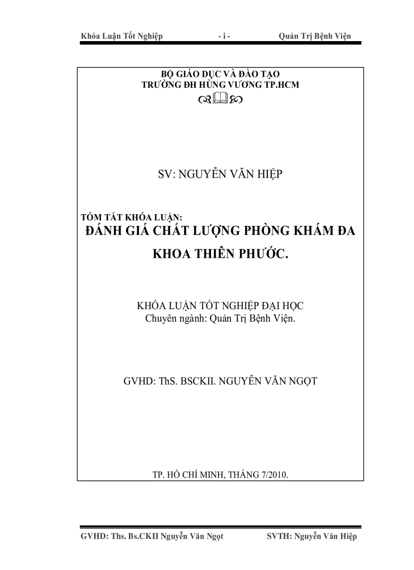 Đánh giá chất lượng phòng khám đa khoa thiên phước