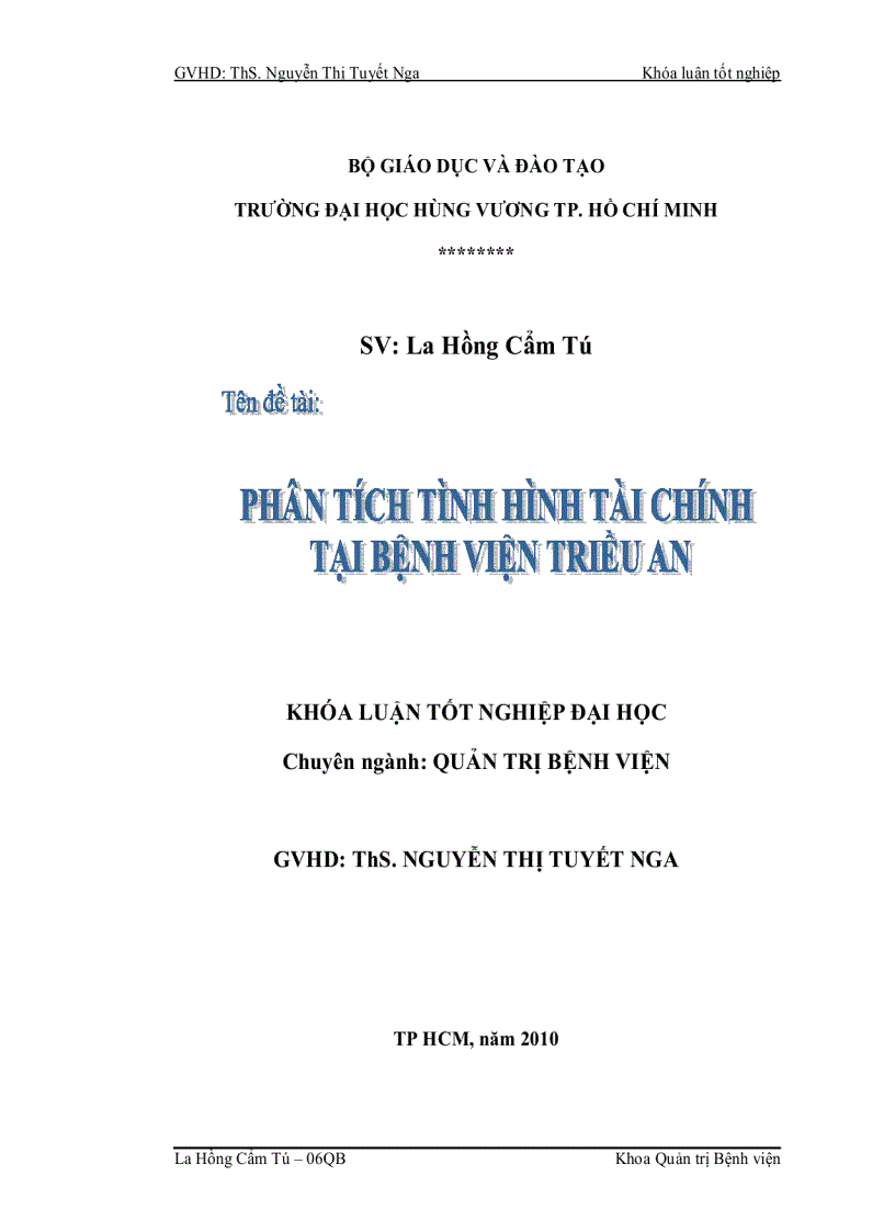 Đề cương Phân tích tình hình tài chính tại bệnh viện triều an