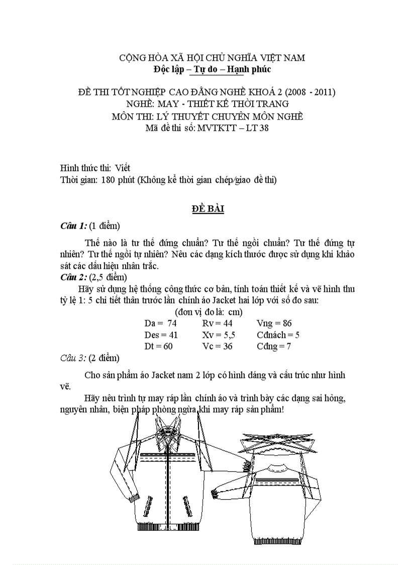 Đề thi tốt nghiệp cao đẳng nghề khóa 2 2008 2011 May thiết kế thời trang Lí thuyết thực hành Hướng dẫn giải 38 1