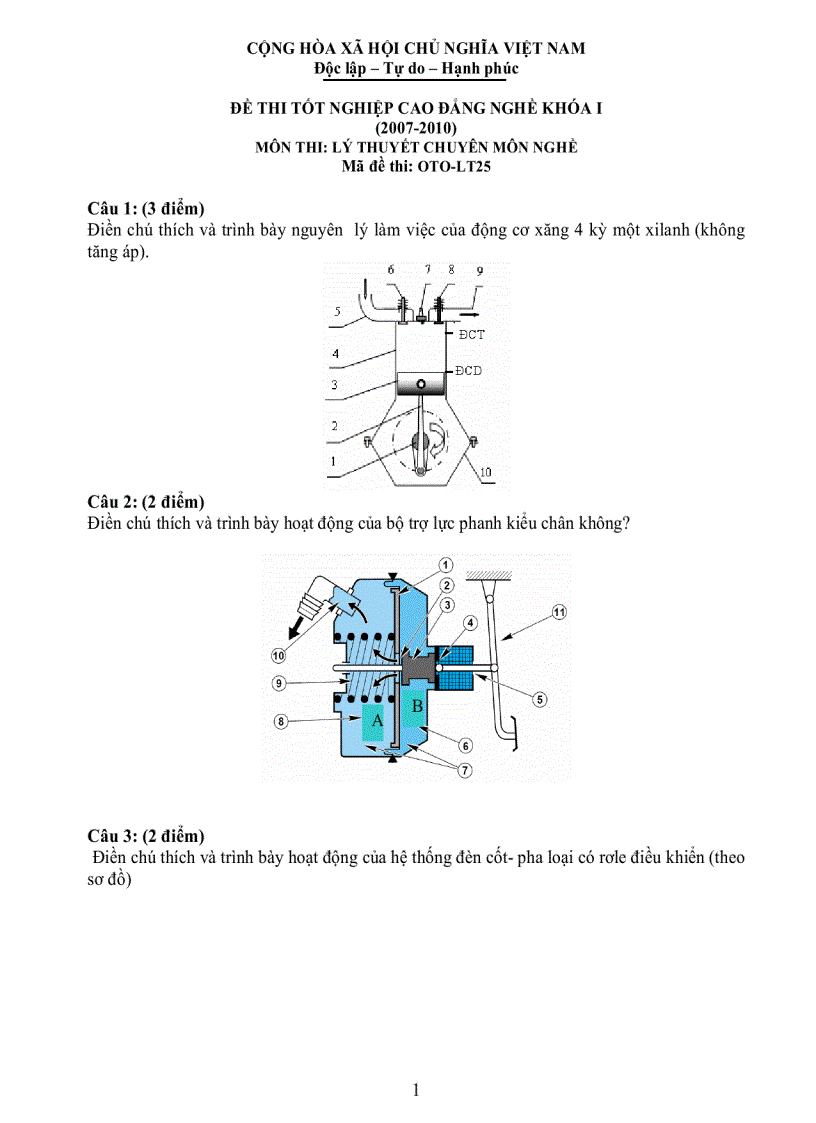 Đề thi lý thuyết công nghệ ô tô 25