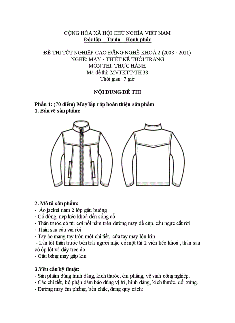 Đề thi tốt nghiệp cao đẳng nghề khóa 2 2008 2011 May thiết kế thời trang Lí thuyết thực hành Hướng dẫn giải 38 2