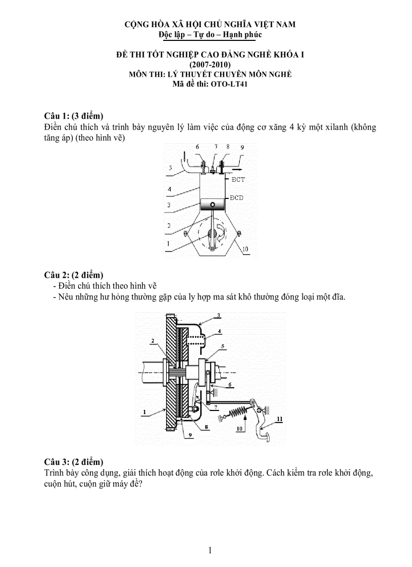 Đề thi lý thuyết công nghệ ô tô 41