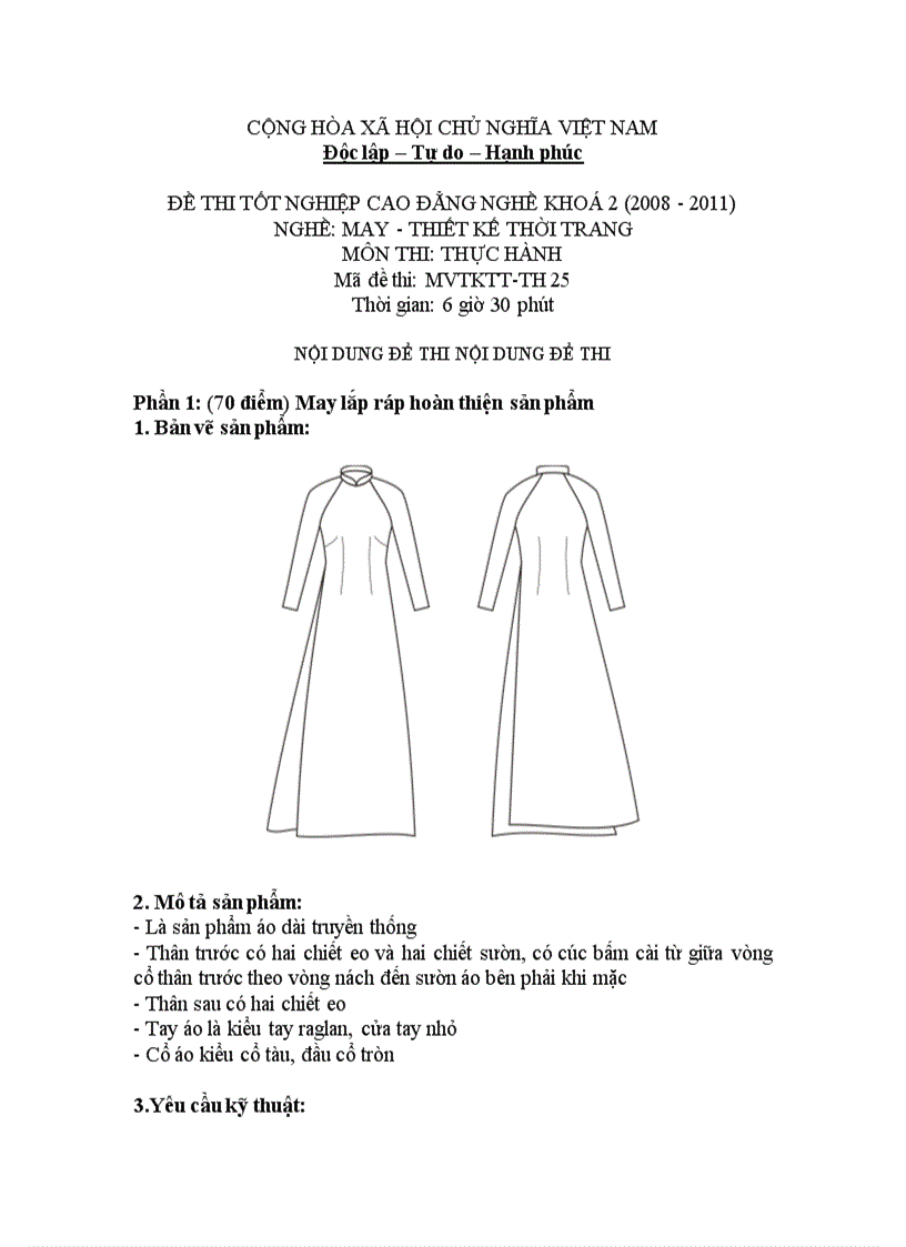 Đề thi tốt nghiệp cao đẳng nghề khóa 2 2008 2011 May thiết kế thời trang Lí thuyết thực hành Hướng dẫn giải 25 2