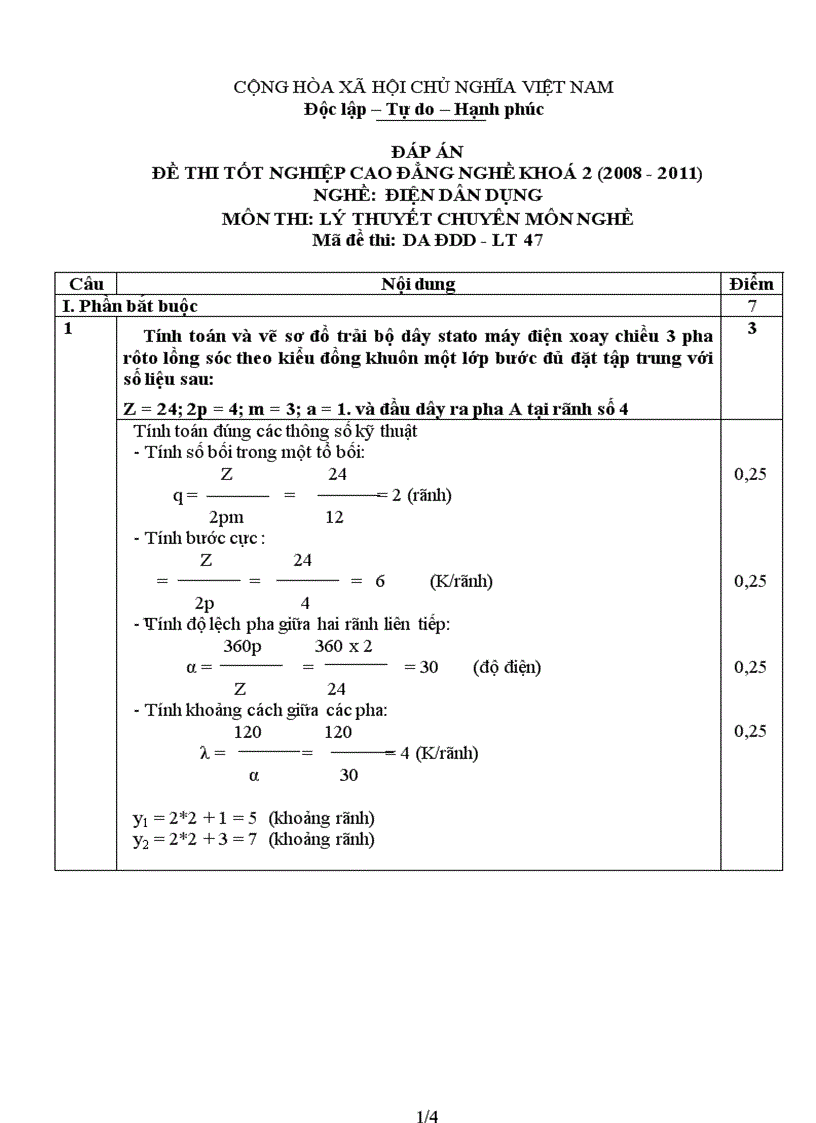 Đề thi tốt nghiệp cao đẳng nghề khóa 2 2008 2011 lý thuyết điện dân dụng lt47