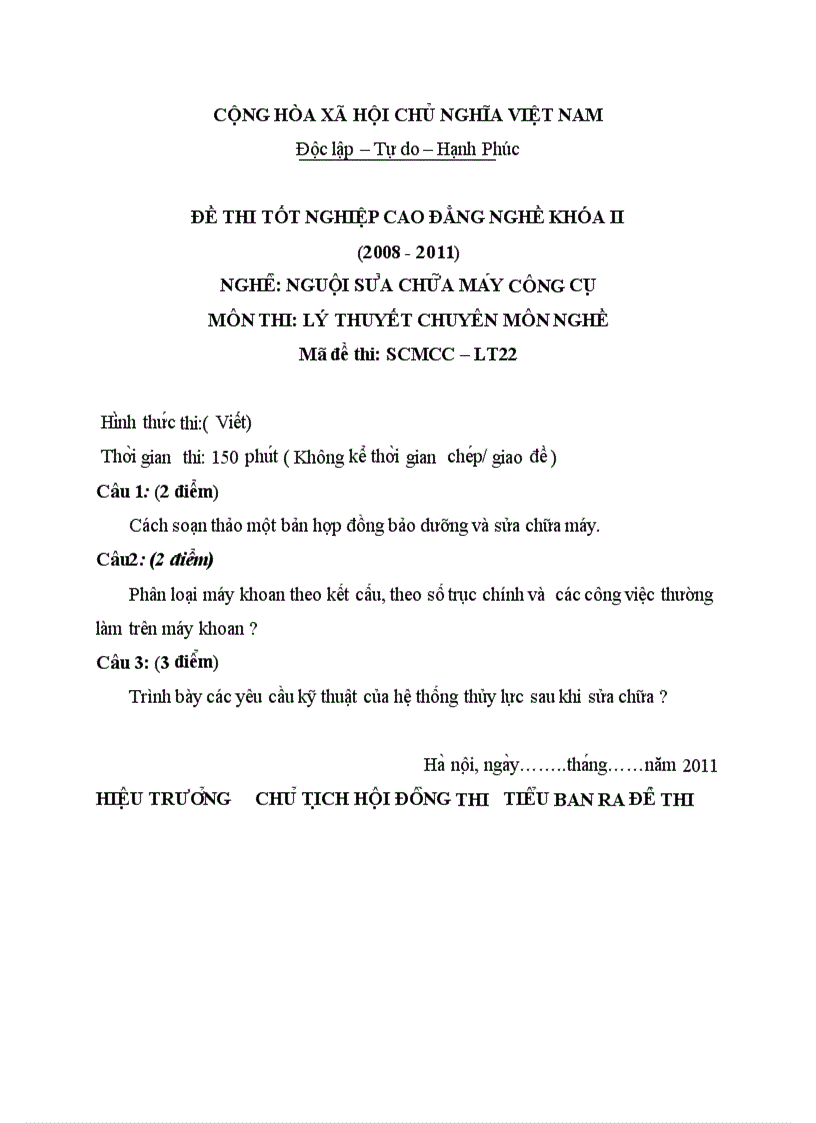 Đề thi TNCĐ nghề nguội sửa chữa máy công cụ 2008 2011 lí thuyết thực hành hướng dẫn giải 22 2