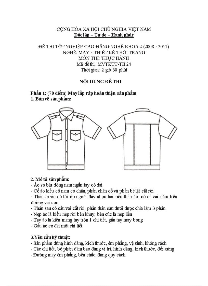 Đề thi tốt nghiệp cao đẳng nghề khóa 2 2008 2011 May thiết kế thời trang Lí thuyết thực hành Hướng dẫn giải 24 2