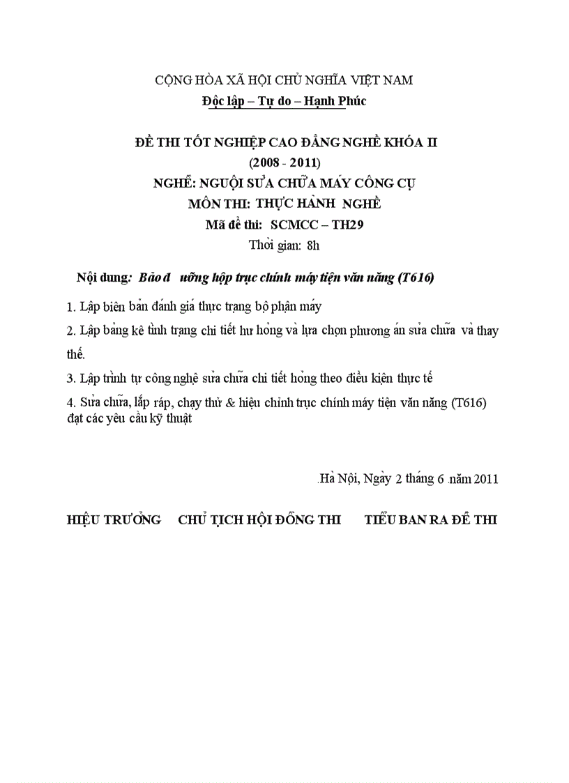 Đề thi TNCĐ nghề nguội sửa chữa máy công cụ 2008 2011 lí thuyết thực hành hướng dẫn giải 29 3