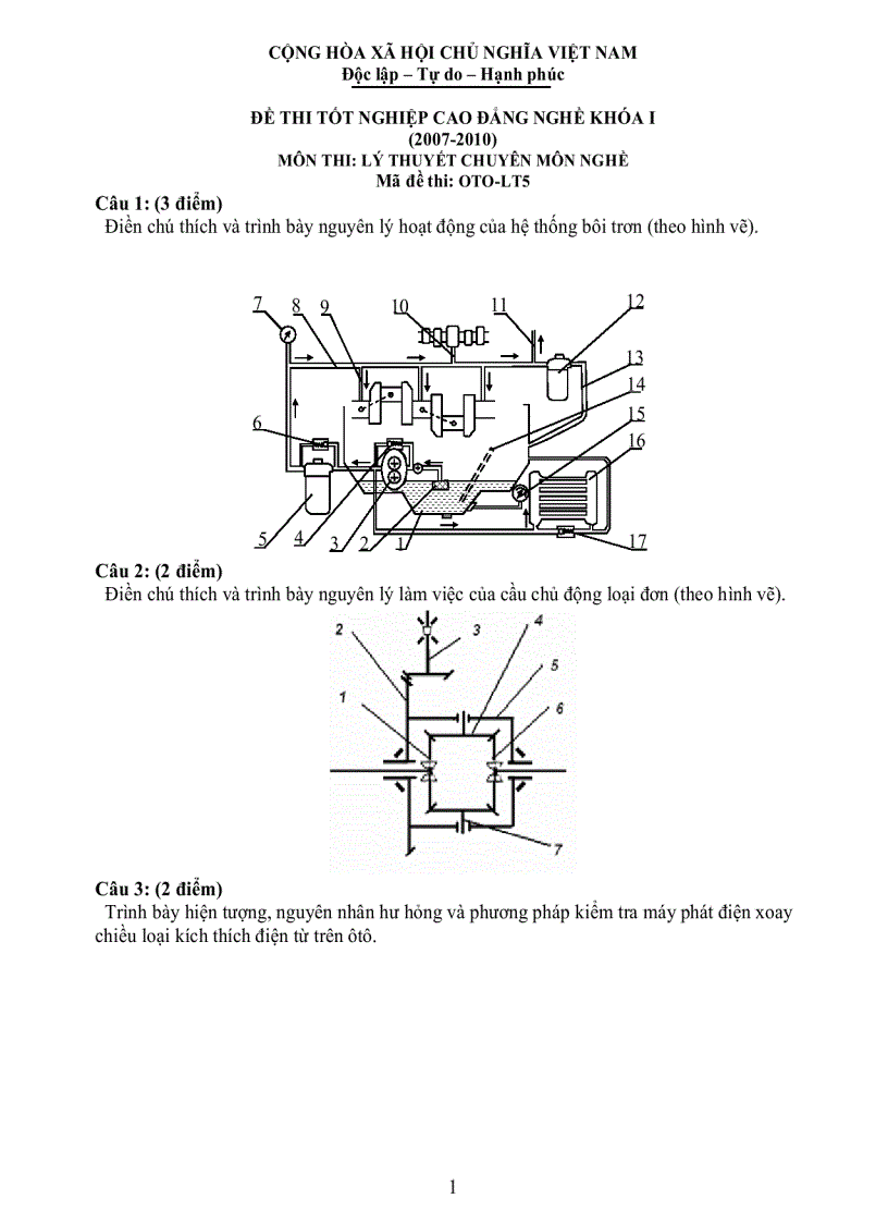 Đề thi lý thuyết công nghệ ô tô 5