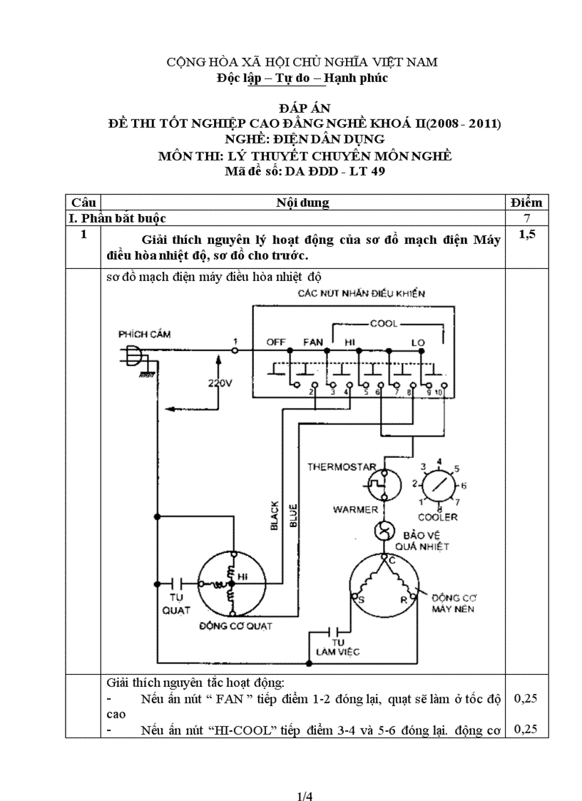 Đề thi tốt nghiệp cao đẳng nghề khóa 2 2008 2011 lý thuyết điện dân dụng lt49