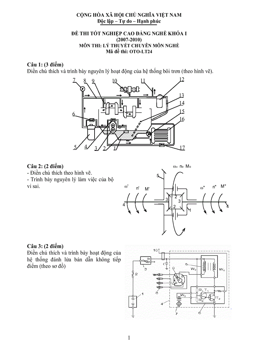 Đề thi lý thuyết công nghệ ô tô 24