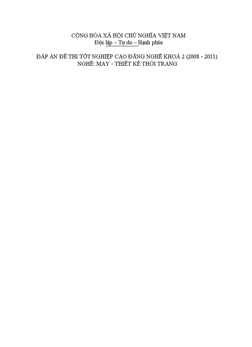 Đề thi tốt nghiệp cao đẳng nghề khóa 2 2008 2011 Thiết kế thời trang Lí thuyết thực hành Hướng dẫn giải 10