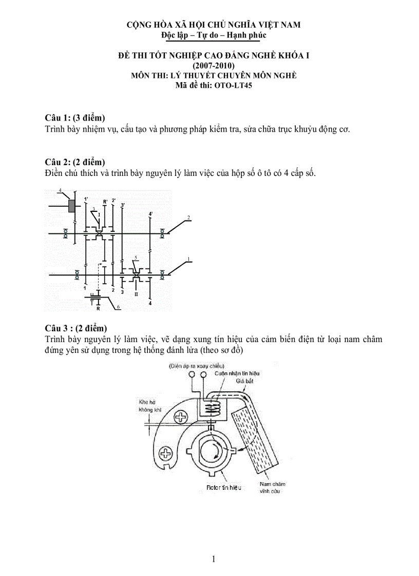 Đề thi lý thuyết công nghệ ô tô 45