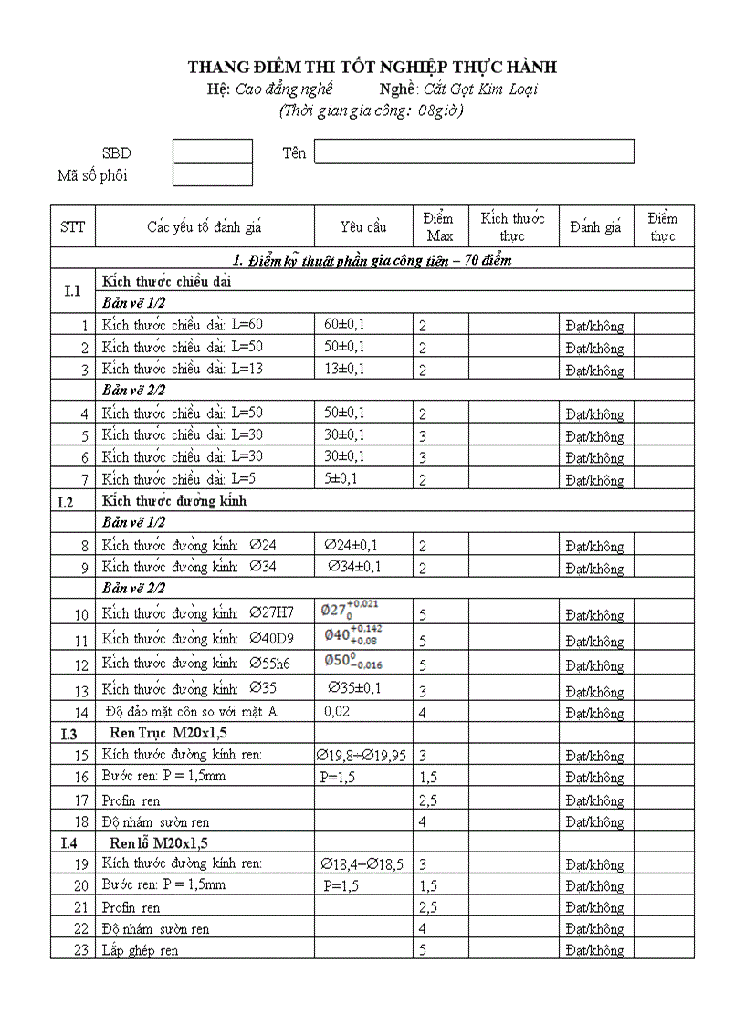 Đề thi cắt gọt kim loại 1 1