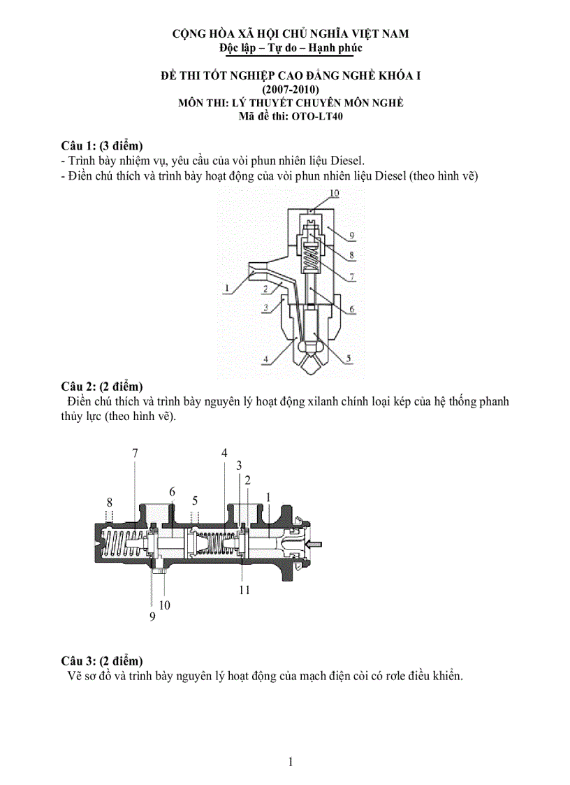 Đề thi lý thuyết công nghệ ô tô 40
