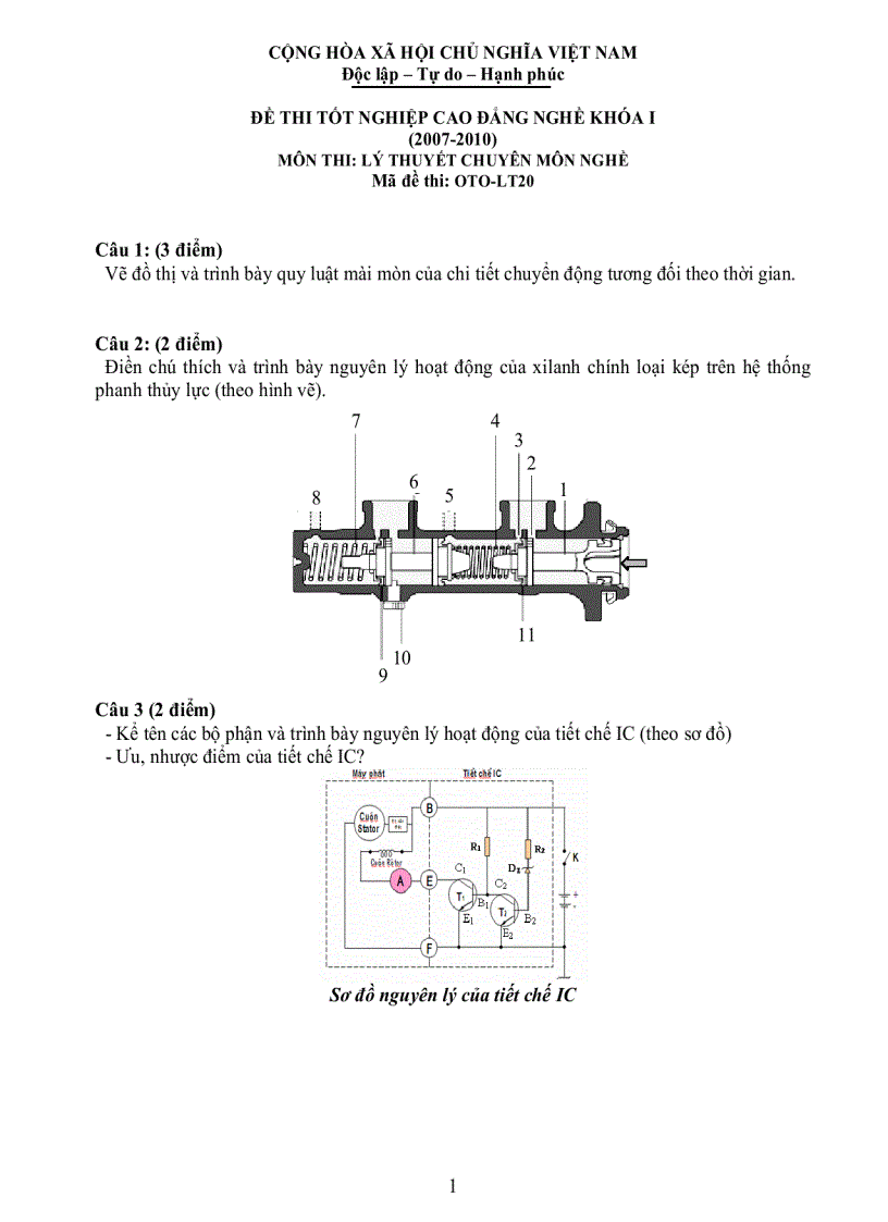 Đề thi lý thuyết công nghệ ô tô 20