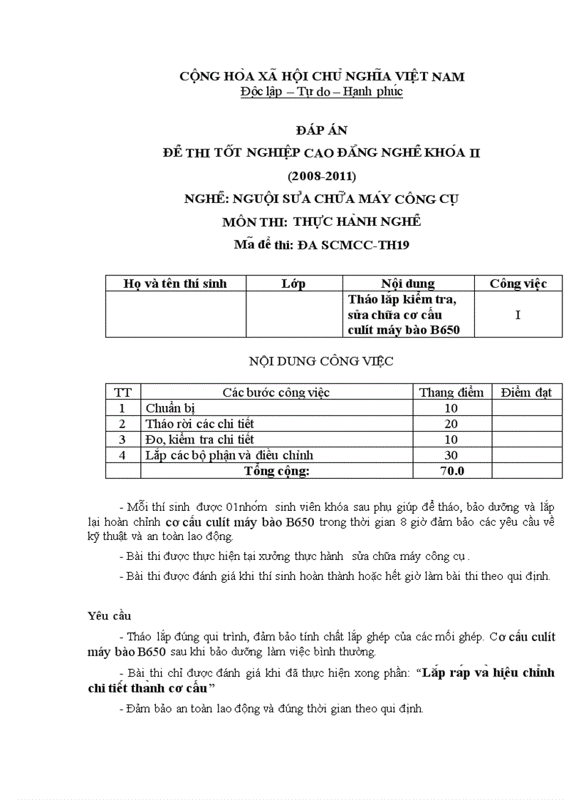 Đề thi TNCĐ nghề nguội sửa chữa máy công cụ 2008 2011 lí thuyết thực hành hướng dẫn giải 19 1