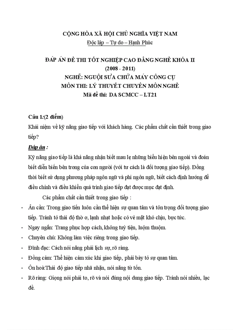 Đề thi TNCĐ nghề nguội sửa chữa máy công cụ 2008 2011 lí thuyết thực hành hướng dẫn giải 21