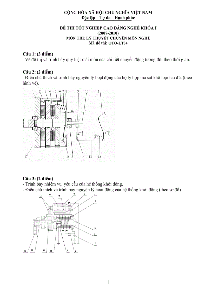 Đề thi lý thuyết công nghệ ô tô 34