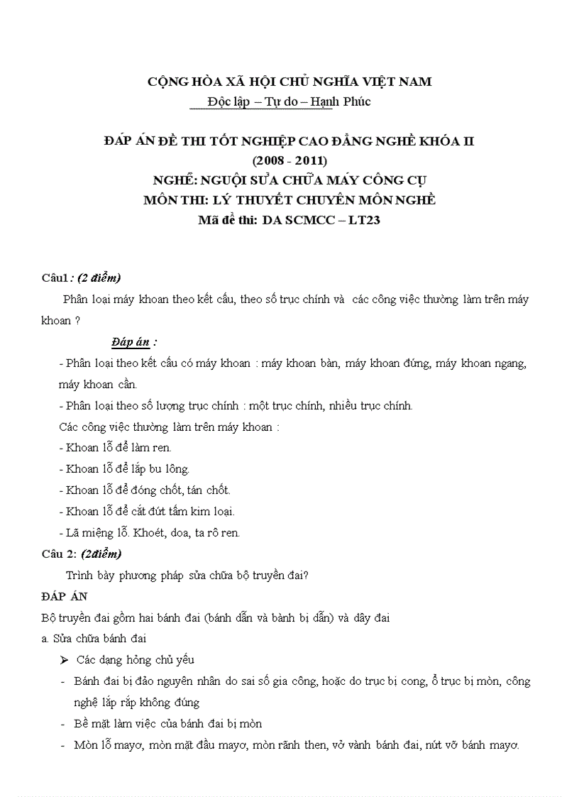 Đề thi TNCĐ nghề nguội sửa chữa máy công cụ 2008 2011 lí thuyết thực hành hướng dẫn giải 23