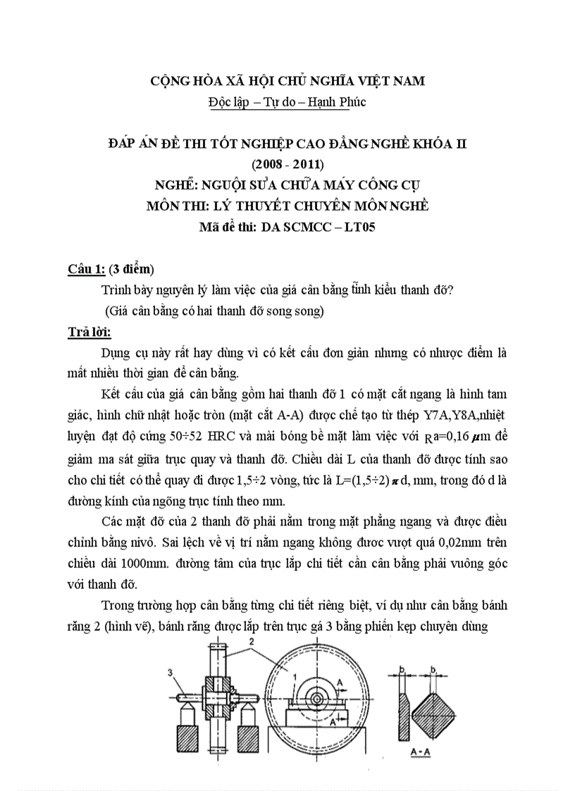 Đề thi tốt nghiệp cao đẳng nghề khóa 2 2008 2011 Nguôi sửa chữa máy công cụ Lí thuyết Tình huống hướng dẫn giải 03