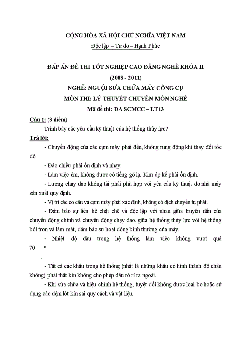 Đề thi TNCĐ nghề nguội sửa chữa máy công cụ 2008 2011 lí thuyết thực hành hướng dẫn giải 13