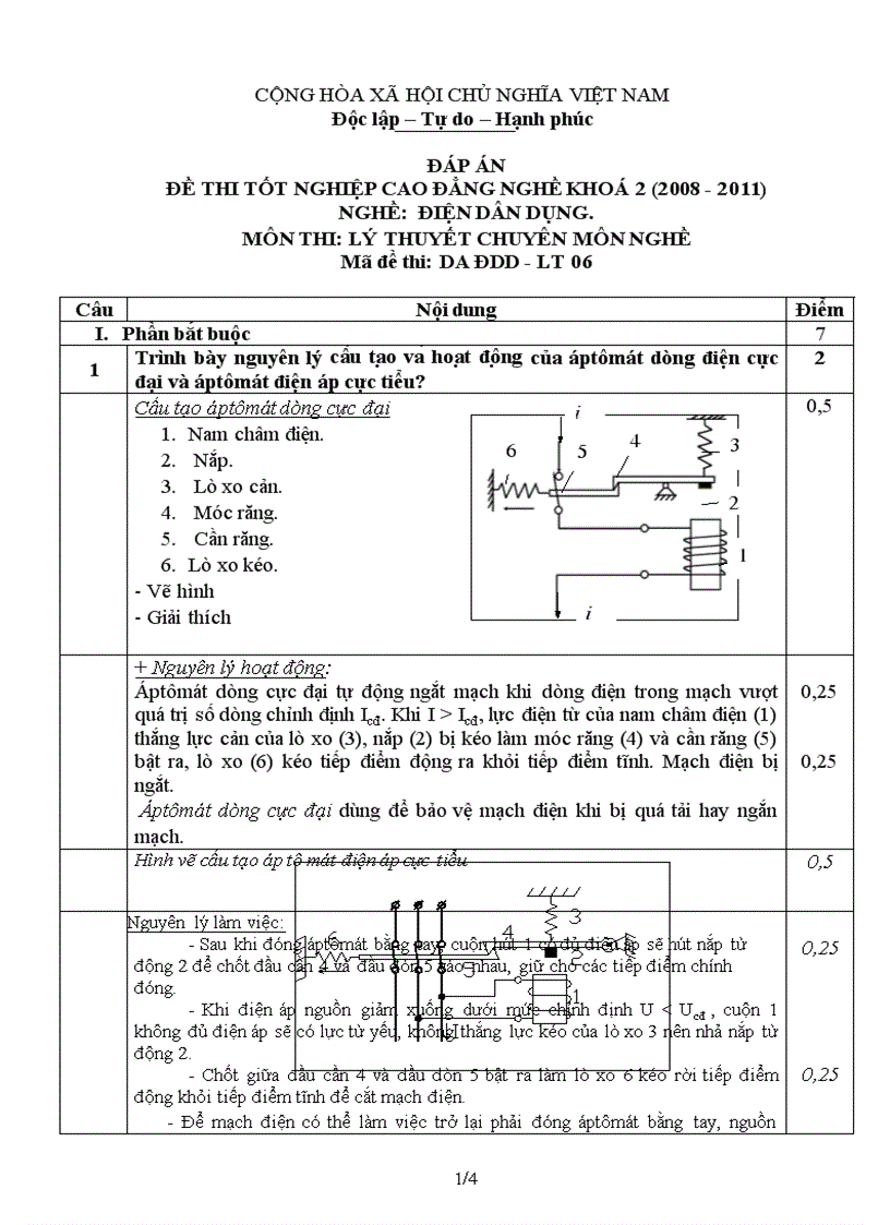 Đề thi tốt nghiệp cao đẳng nghề khóa 2 2008 2011 lý thuyết điện dân dụng lt6