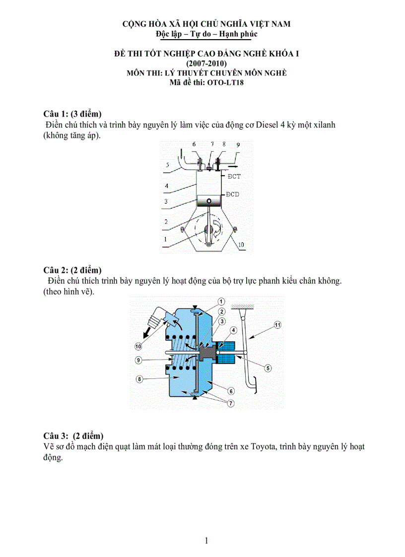 Đề thi lý thuyết công nghệ ô tô 18