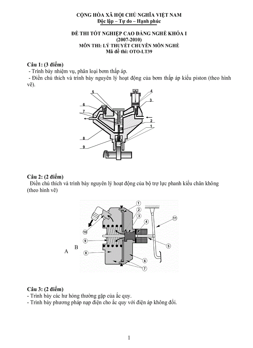 Đề thi lý thuyết công nghệ ô tô 39