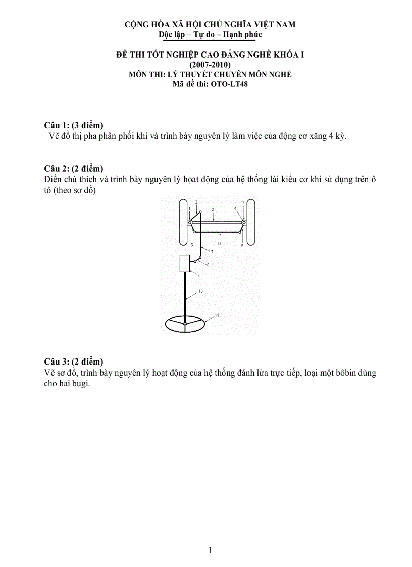 Đề thi lý thuyết công nghệ ô tô 48