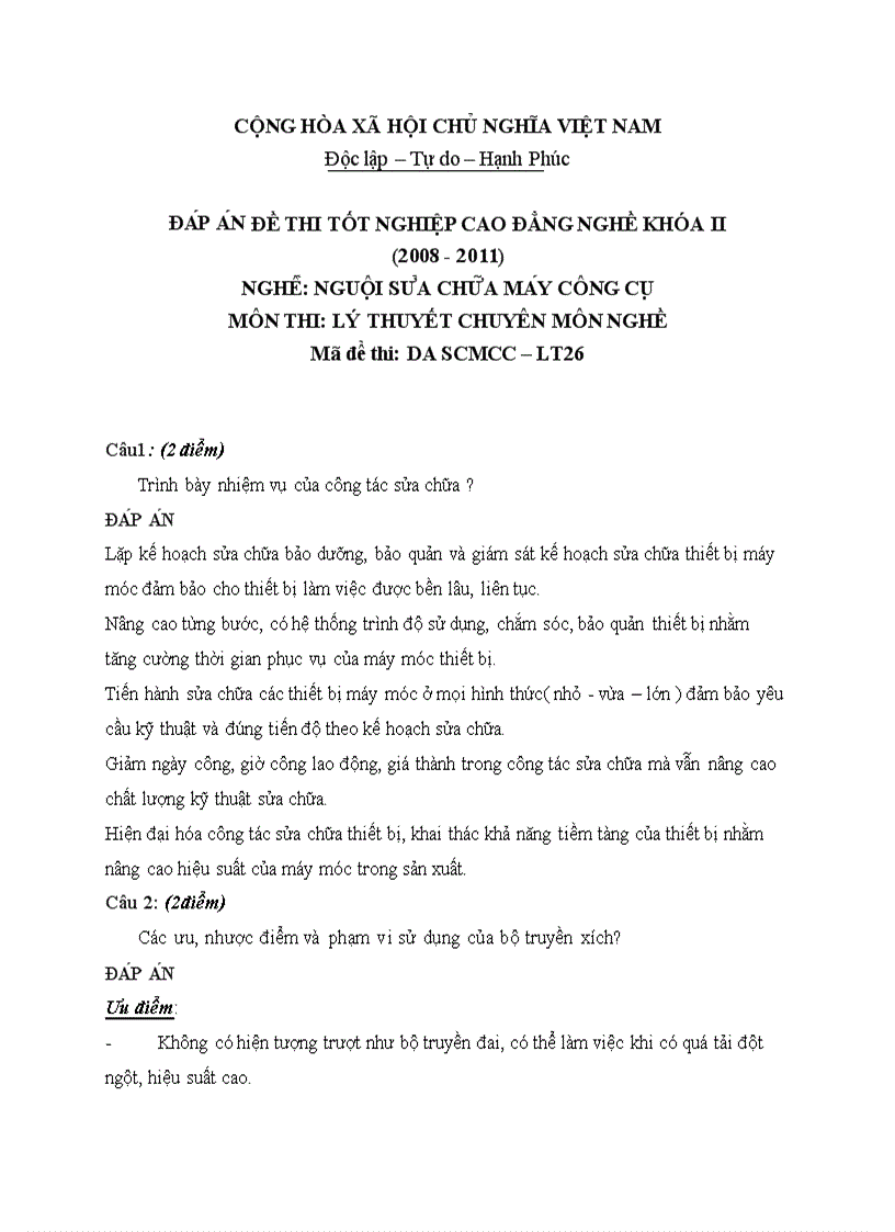 Đề thi TNCĐ nghề nguội sửa chữa máy công cụ 2008 2011 lí thuyết thực hành hướng dẫn giải 26