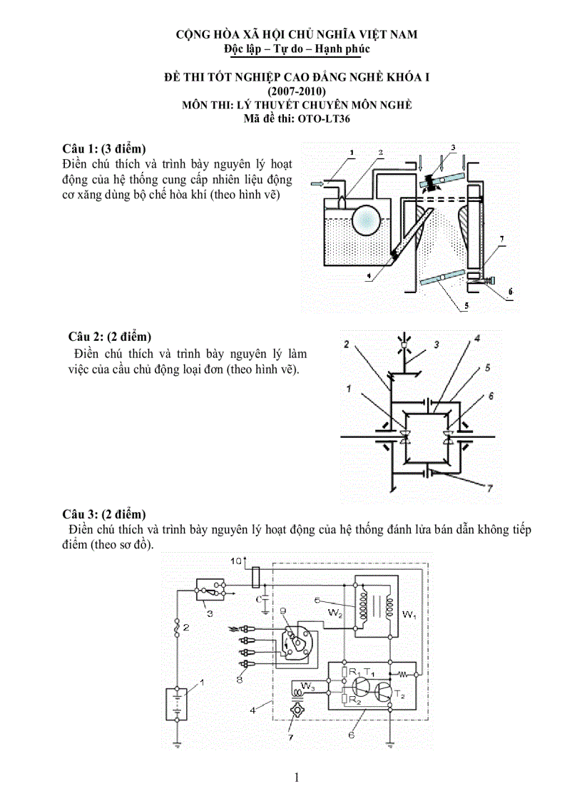 Đề thi lý thuyết công nghệ ô tô 36