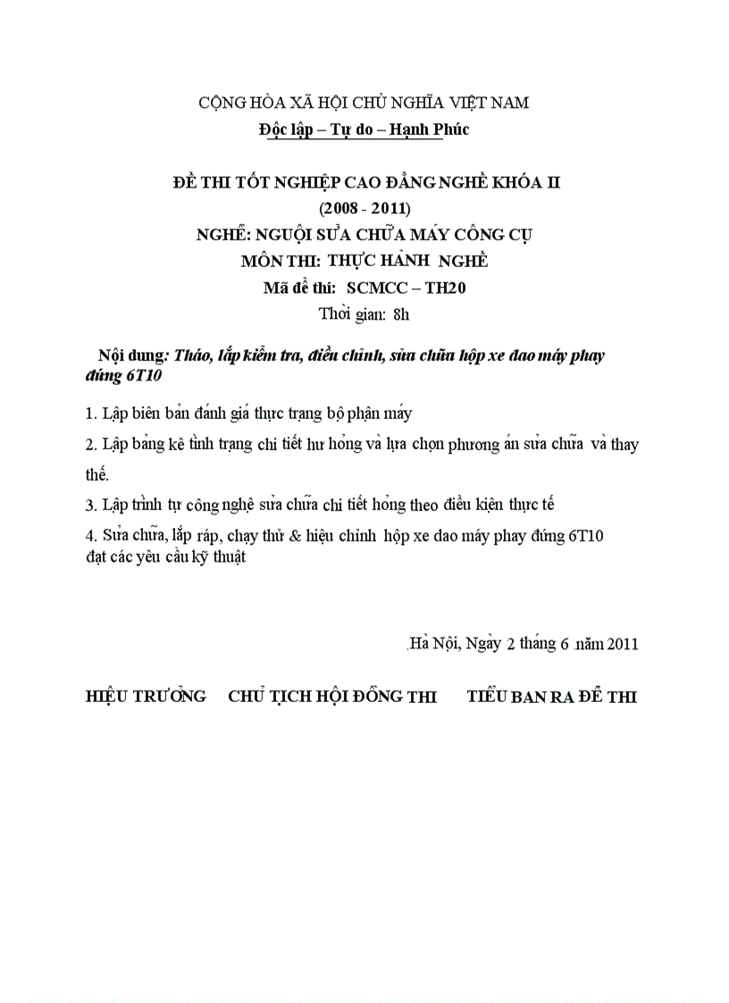 Đề thi TNCĐ nghề nguội sửa chữa máy công cụ 2008 2011 lí thuyết thực hành hướng dẫn giải 20 3