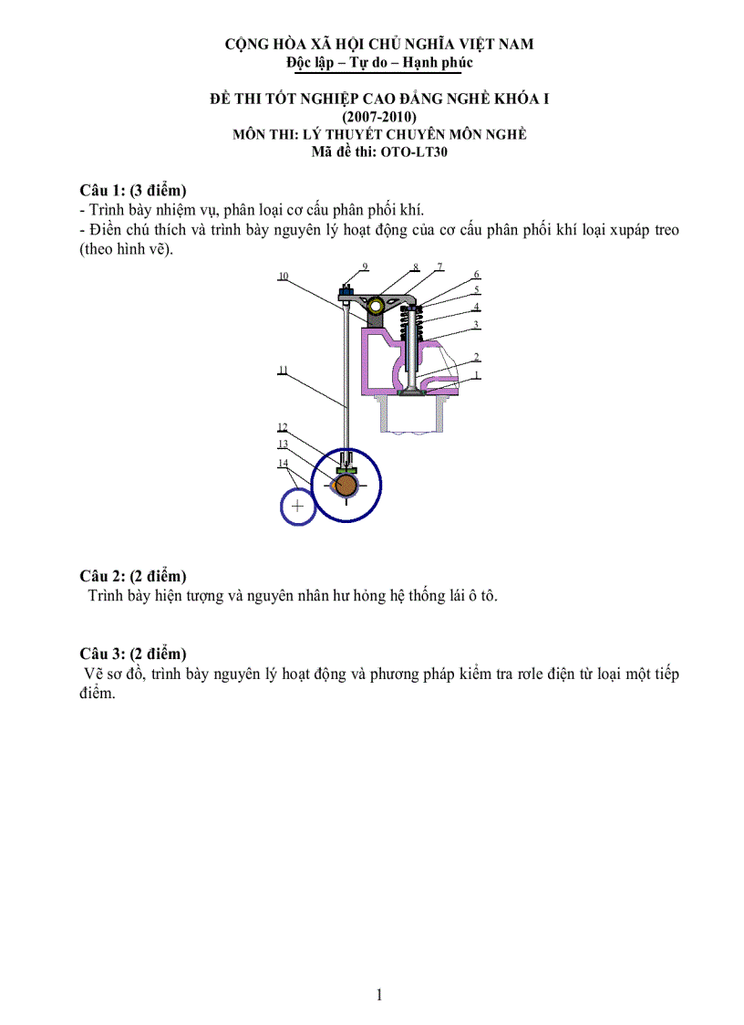 Đề thi lý thuyết công nghệ ô tô 30
