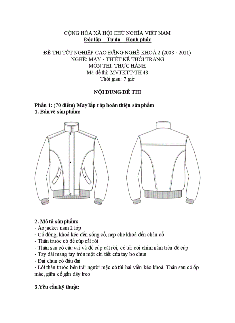 Đề thi tốt nghiệp cao đẳng nghề khóa 2 2008 2011 May thiết kế thời trang Lí thuyết thực hành Hướng dẫn giải 48 2