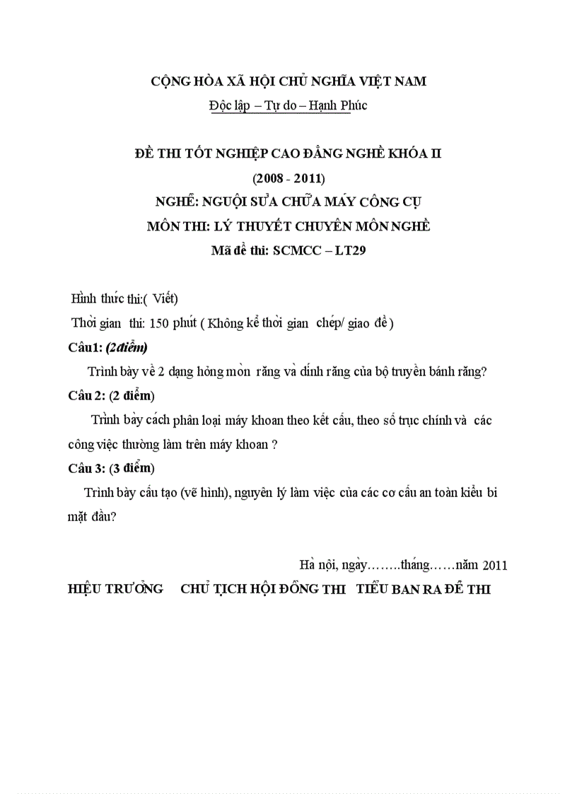 Đề thi TNCĐ nghề nguội sửa chữa máy công cụ 2008 2011 lí thuyết thực hành hướng dẫn giải 29 2